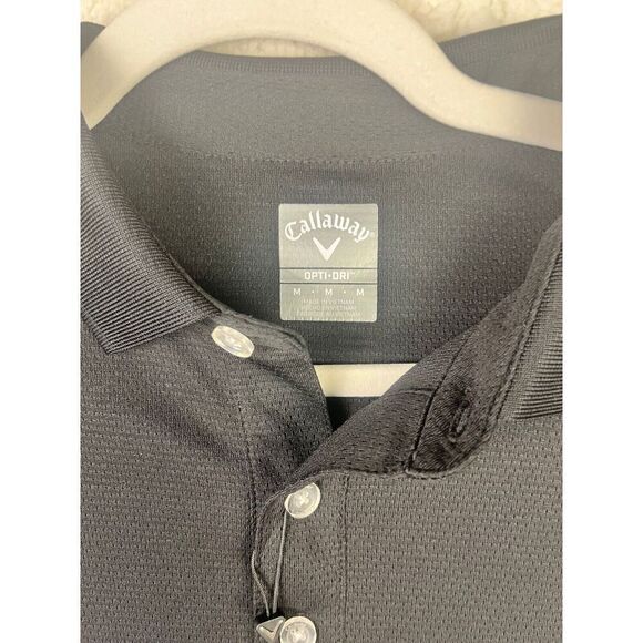 NWT Callaway Opti Dri Long Sleeve Polo Black "Sponsered" Carefree Size Medium - Picture 3 of 9